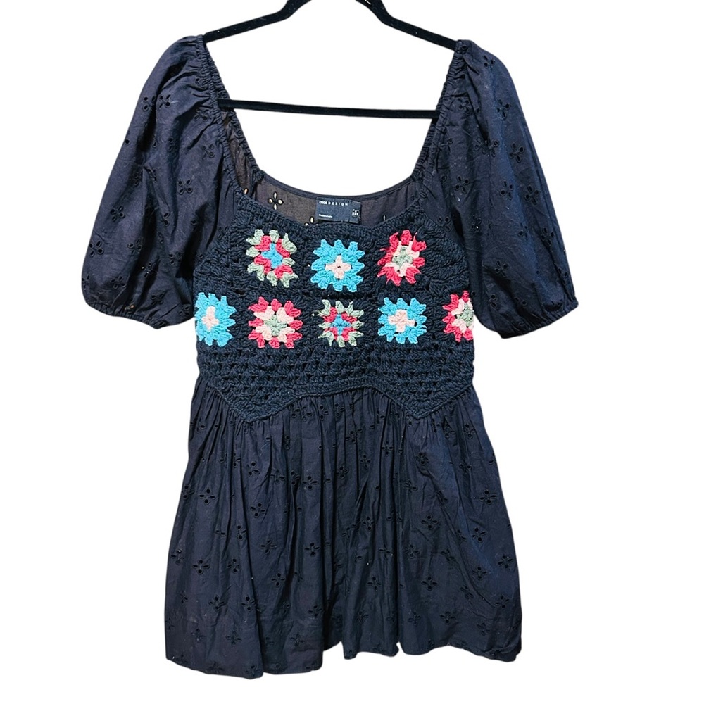Asos Black Mini Dress with Colorful Floral Design
